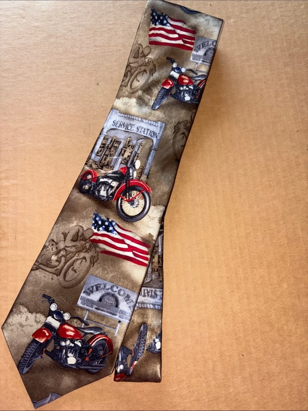 100% Silk handmade tie with motorcycles and USA FLAG 🇺🇸